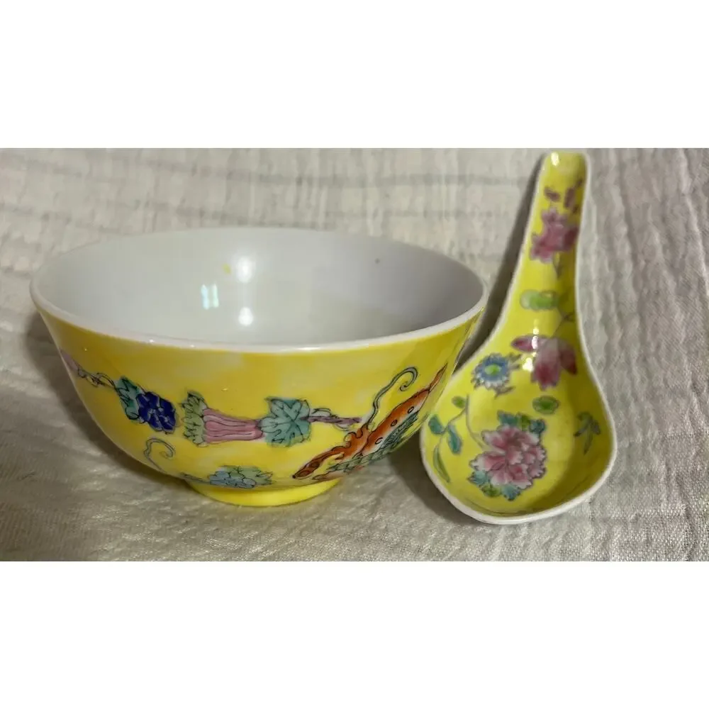 Vintage, Chinese, Porcelain Bowl with Spoon